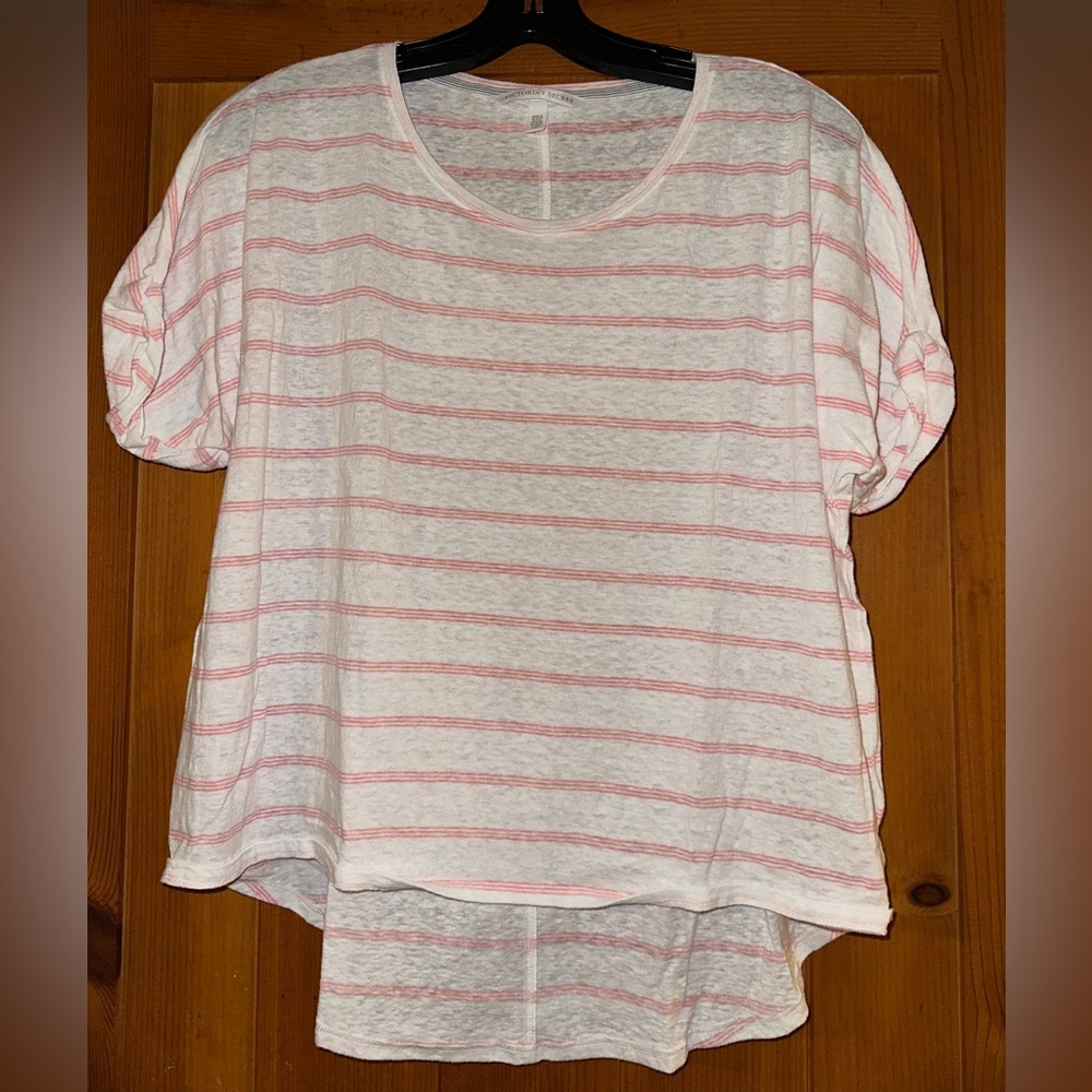 Victoria's Secret Pink and White Striped Tee-lightly worn never dried